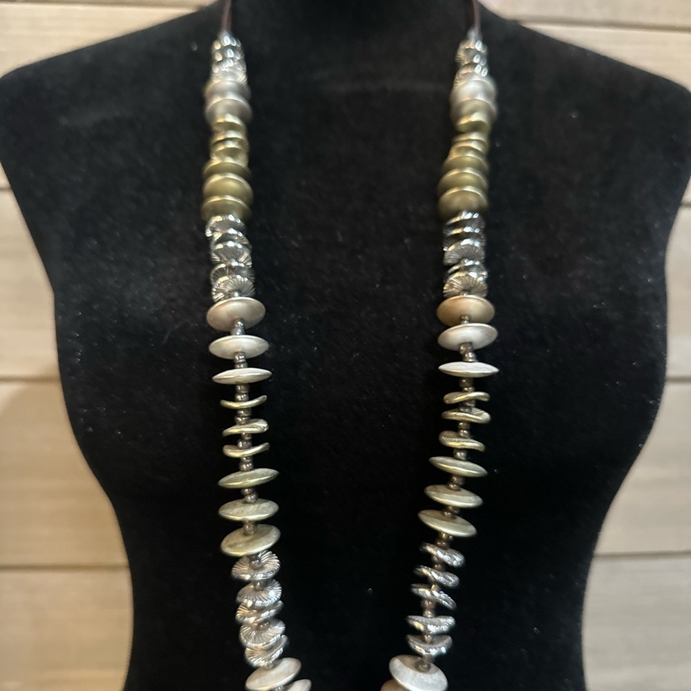 Silver and Gray Disc Bead Necklace with Organic Design